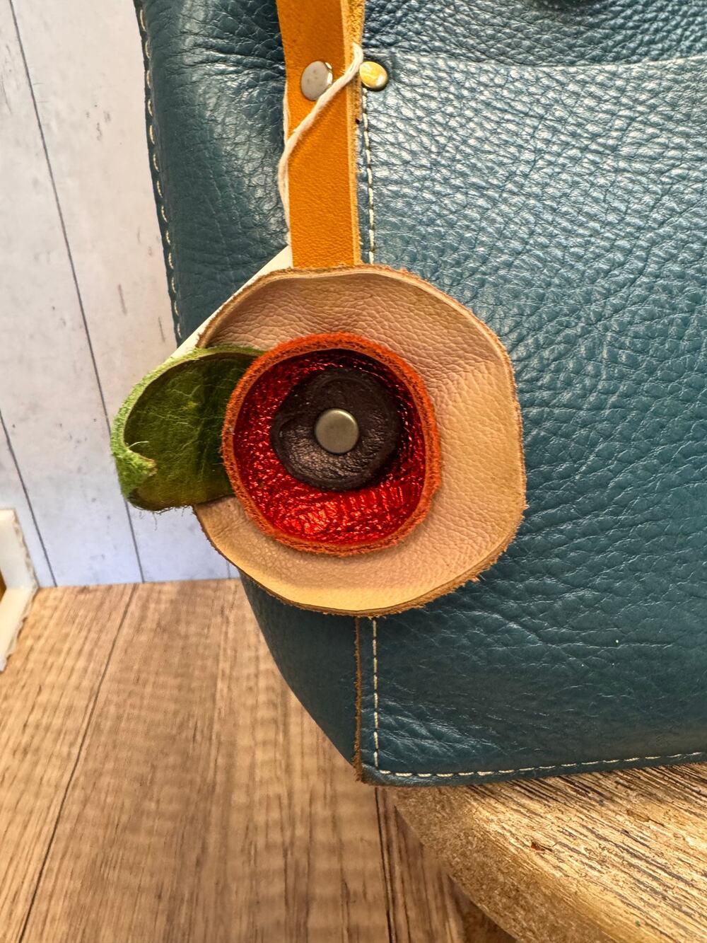 Genuine Leather Round Flower Purse Charm Pink Red Purple Boho Bag Charm